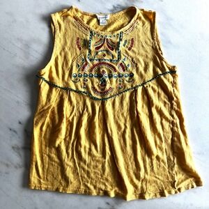 Sundance Embroidered Linen Tank Top Sleeveless Boho Festival Mustard Yellow